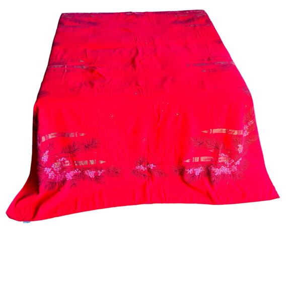 Vtg Christmas CALIFORNIA HAND PRINTS Tablecloth circa 1950s 64" x 51" Red - Picture 2 of 16